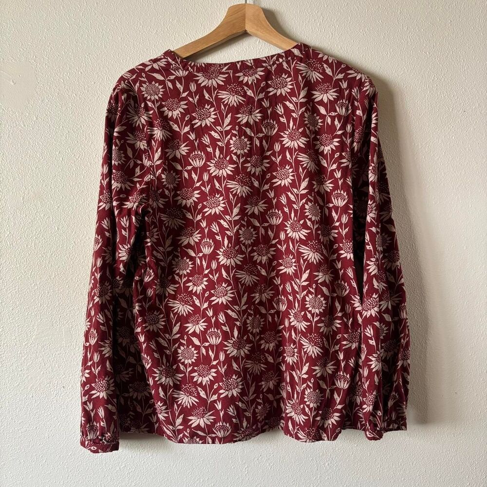 Seasalt Cornwall Burgundy Long Sleeve Blouse Sunflower Print Size 10 - Picture 6 of 8